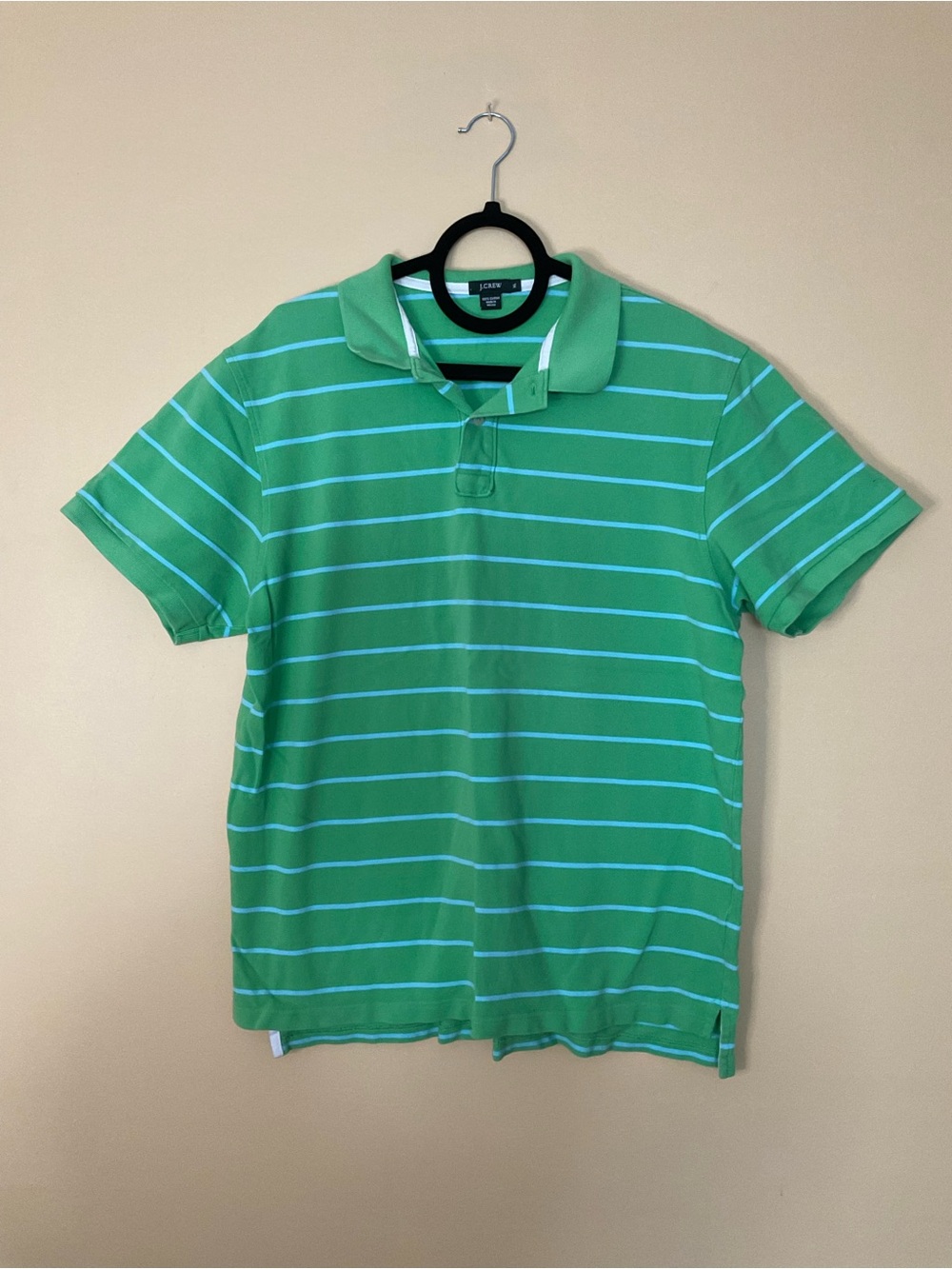 J. Crew Green Polo with Light Blue Stripes